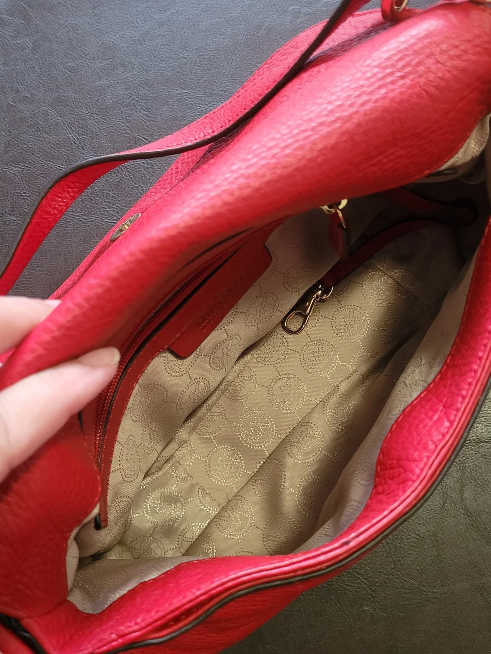 Michael Kors Red Leather Shoulder Bag with Tassel